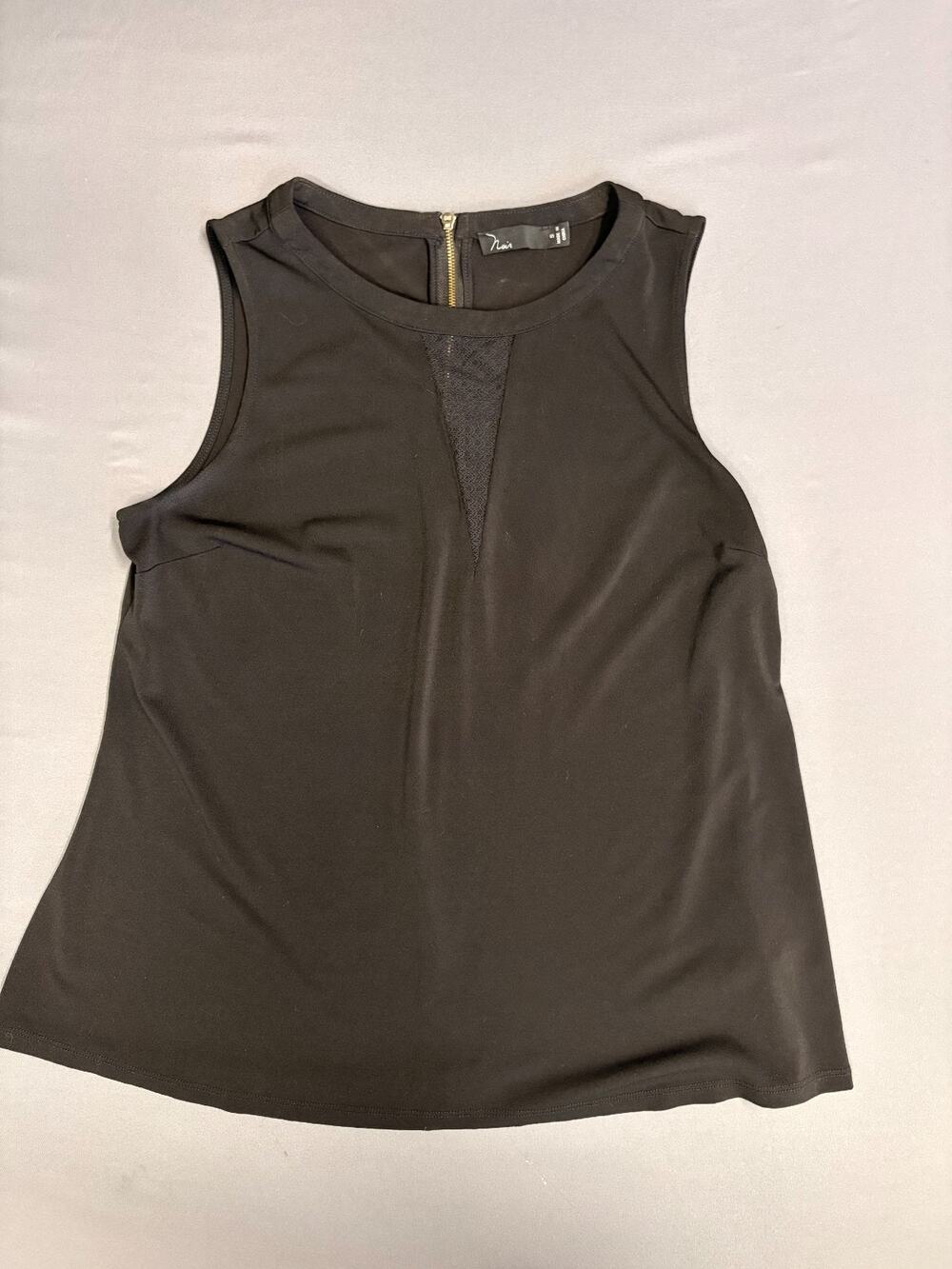 Noir Black Sheer Layered Tank Top with Zipper Accents Career SM